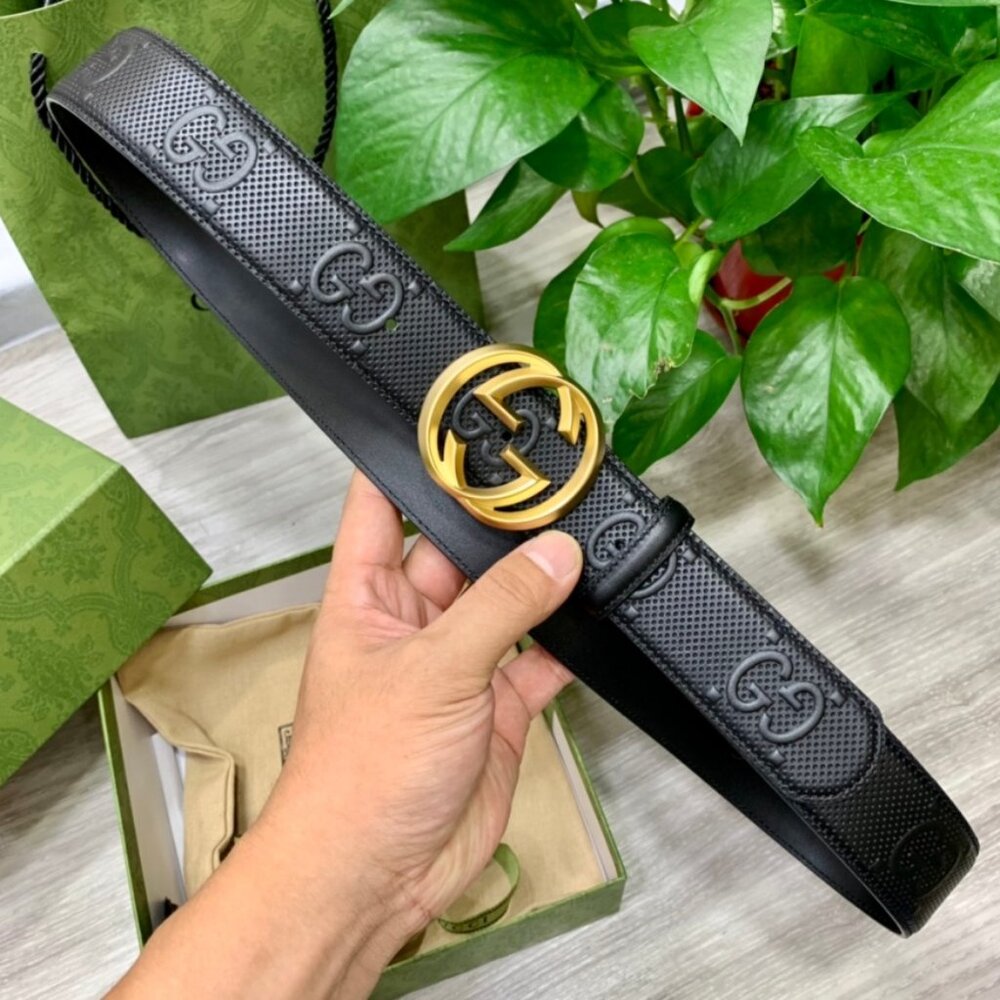 Gucci Black Leather Belt with Golden Double G - Picture 4 of 5